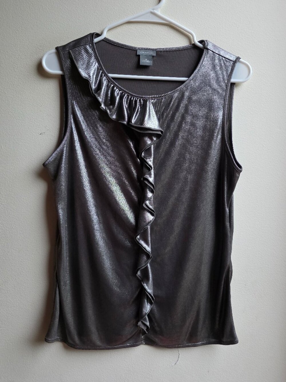Ann Taylor Gunmetal Gray Shimmer Ruffled Tank Top Size Medium